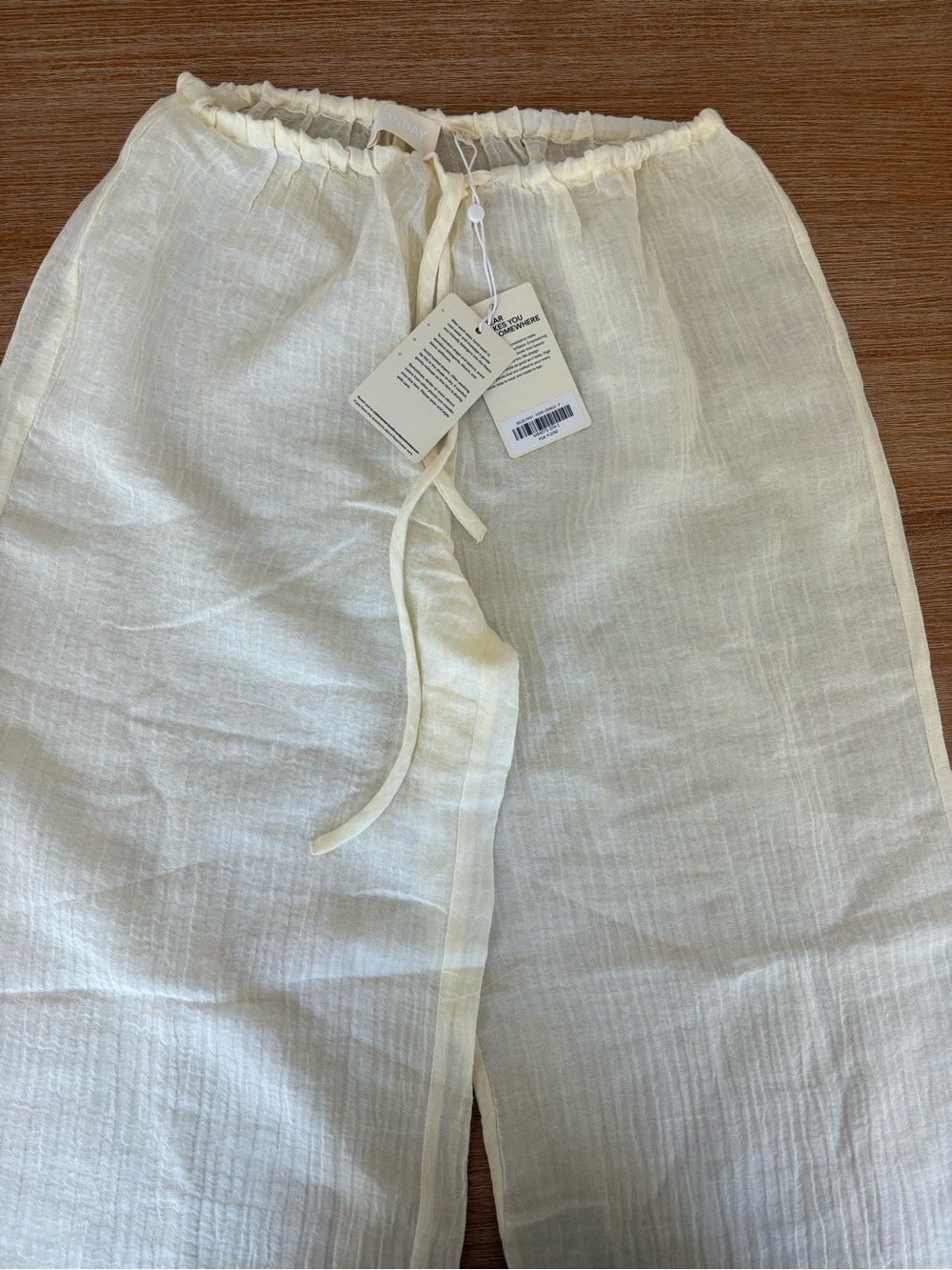 Monday Belize Crinkle Linen Cream Drawstring Pants